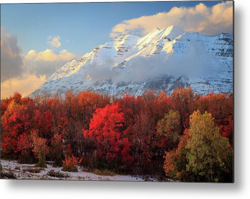 September Metal Print featuring the photograph Fall snow on Timpanogos. by Wasatch Light