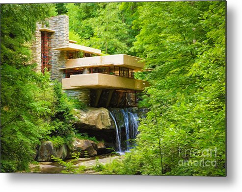 Fallingwater Metal Print featuring the photograph Fallingwater Painterly l by Rachel Cohen