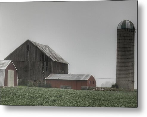 Barn Metal Print featuring the photograph 0011 - Farm in the Fog II by Sheryl L Sutter