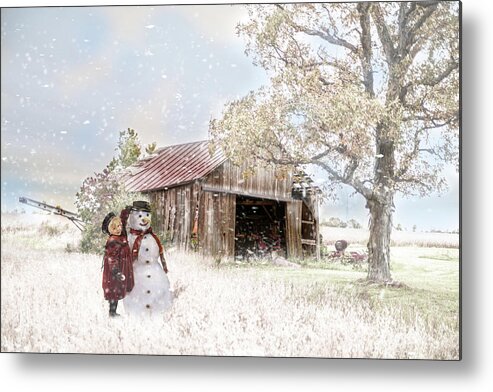 Old Barn Metal Print featuring the photograph Farmstyle Snowman by Mary Timman