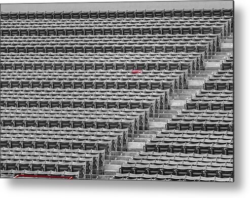 #21 Metal Print featuring the photograph Fenway Park Red Chair Number 21 BW by Susan Candelario