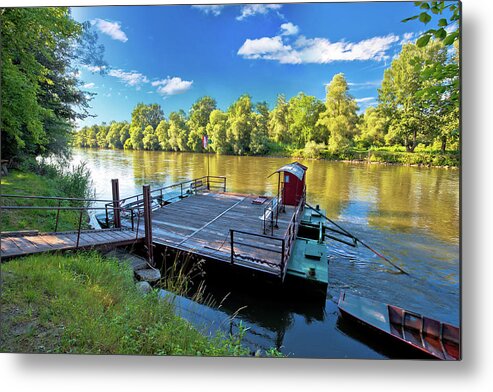 Ferry Metal Print featuring the photograph Ferry on Mura river in Medjimurje region view by Brch Photography
