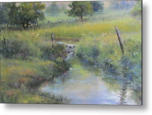Landscape Metal Print featuring the pastel Field and Stream by Bill Puglisi