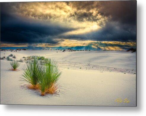 Dune Metal Print featuring the photograph Fiery Sunrise at White Sands by Rikk Flohr