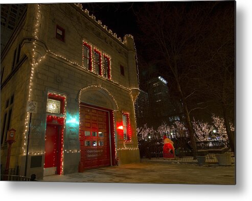 Firehouse Metal Print featuring the photograph Firehouse in xmas lights by Sven Brogren