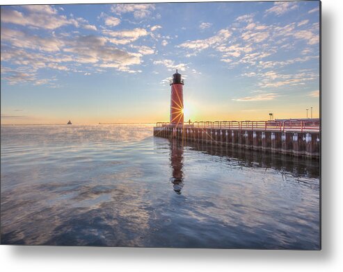 Milwaukee Lakefront Sunrise Metal Print featuring the photograph First Cold Sunrise by Paul Schultz