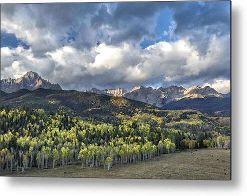 Autumn Metal Print featuring the photograph First Light on the Sneffels Range by Denise Bush