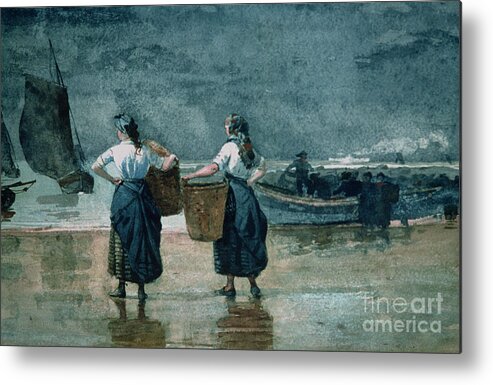 Fisher Girls By The Sea Metal Print featuring the painting Fisher Girls by the Sea by Winslow Homer