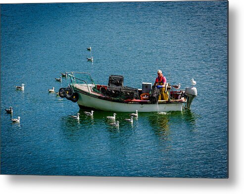 Boat Metal Print featuring the photograph Fisherman with Boat and Seagulls by Andreas Berthold