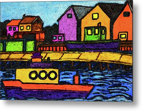 Tugboats Metal Print featuring the drawing Fishermans Dock by Monica Engeler