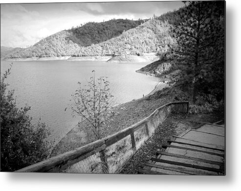 Shasta Metal Print featuring the photograph Fishermans Point Shasta Lake B and W by Joyce Dickens