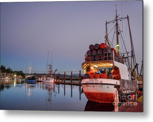 Fish Metal Print featuring the photograph Fishing boats waking up for the day by Paul Quinn