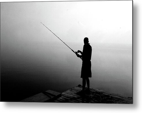 Fishing Metal Print featuring the photograph Fishing in Fog by Jean Macaluso