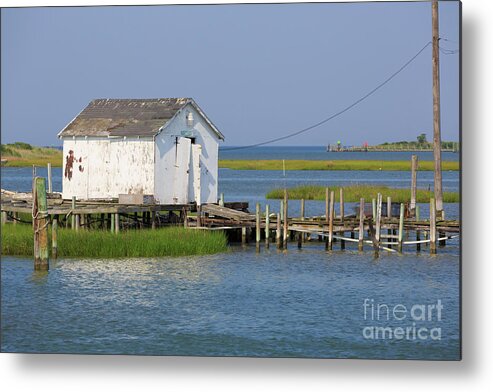 Fishing Huts Metal Print featuring the photograph Fishing shanty on Tangier Island in Chesapeake Bay by Louise Heusinkveld