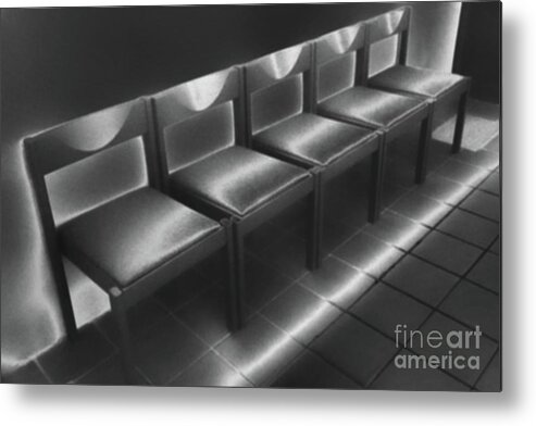 Five Metal Print featuring the photograph Five empty chairs by Eva-Maria Di Bella
