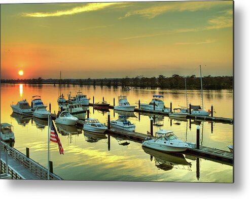 Heritage Marina Metal Print featuring the photograph Flag over Heritage by Mike Covington