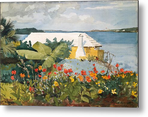 Winslow Homer Metal Print featuring the painting Flower Garden and Bungalow Bermuda by Winslow Homer