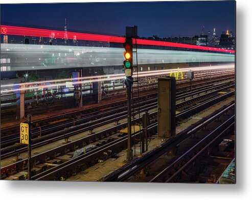 Nyc Subway Metal Print featuring the photograph Flushing 7 Train and NYC Skyline by Susan Candelario