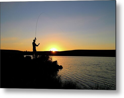 Fly Metal Print featuring the photograph Fly Casting at Sunset - 0599 by Jon Friesen