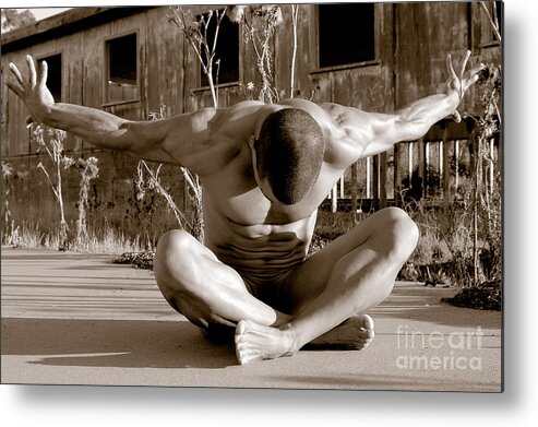 Gay Art Metal Print featuring the photograph Muscular male posing for an artistic nude by Gunther Allen