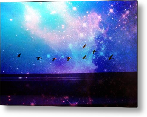 Abstract Metal Print featuring the mixed media Flying the Galaxy by Stacie Siemsen