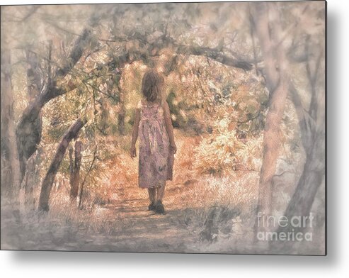 Foggy Morning Walk In The Woods Metal Print featuring the digital art Foggy Morning Light by Mary Lou Chmura