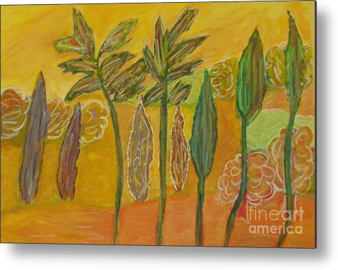 Orange Yell Green Pastel Metal Print featuring the painting Forest Colorharmony by Pilbri Britta Neumaerker