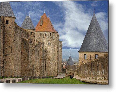Castle Metal Print featuring the photograph Fortress Wall of Carcassonne by Heiko Koehrer-Wagner