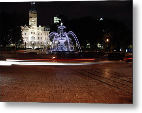 Travel Metal Print featuring the photograph Fountaine de Tourny and Quebec Parliament by John Schneider