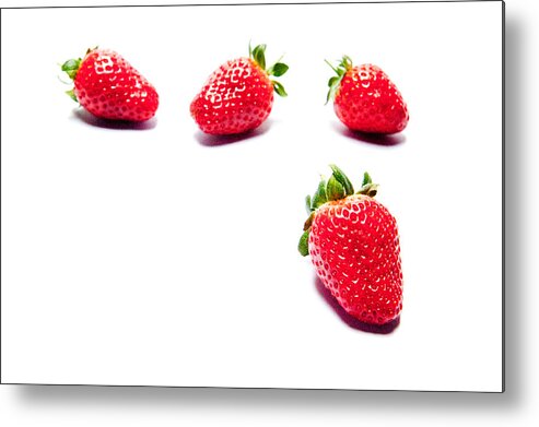Fruit Metal Print featuring the photograph Four Strawberries by Helen Jackson