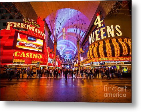 Nevada Metal Print featuring the photograph Fremont Street Experience at Night in Las Vegas by Bryan Mullennix