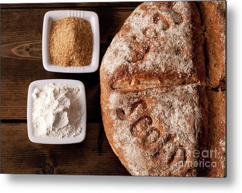 Bread Metal Print featuring the photograph Fresh baked rustic bread by Simon Bratt