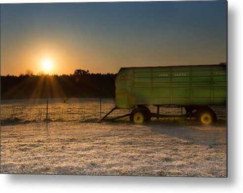 Sunrise Metal Print featuring the photograph Frosty John Deere Sunrise by Metaphor Photo
