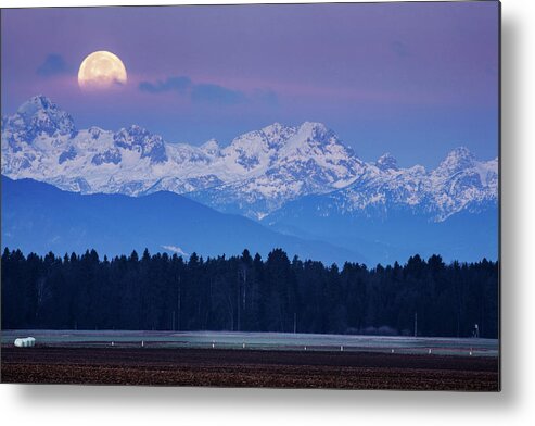 Full Metal Print featuring the photograph Full Moon setting over the Julian Alps by Ian Middleton