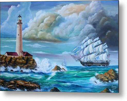 Ship Metal Print featuring the painting Full Sail by Mike Ivey