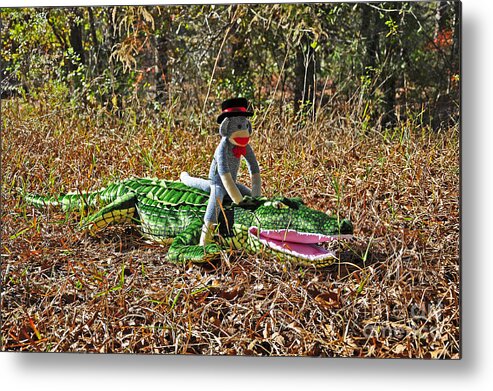 Sock Monkey Metal Print featuring the photograph Funky Monkey - Reptile Rider by Al Powell Photography USA