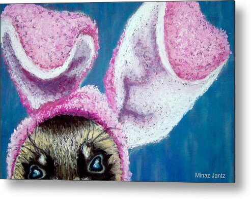 Bunny Ears Metal Print featuring the painting Funny Bunny Ears by Minaz Jantz