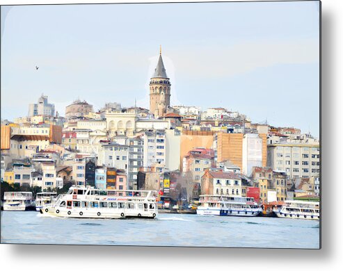 Galata Tower Metal Print featuring the painting Galata tower , istanbul Turkey by Celestial Images