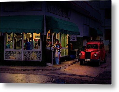 Gasolinera Linea Y Calle E Havana Cuba. Photography By Charles Harden Metal Print featuring the photograph Gasolinera Linea y Calle E Havana Cuba by Charles Harden