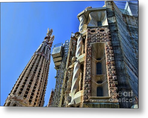 Antoni Gaudi Metal Print featuring the photograph Gaudi's Tower La Sagrada Families Color by Chuck Kuhn