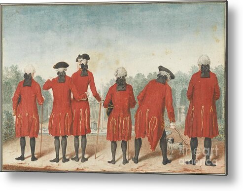 Louis Carrogis Dit Carmontelle Les Gentilshommes Du Duc D�orl�ans Dans L�habit De Saint-cloud.four Man Metal Print featuring the painting Gentilshommes Du Duc by MotionAge Designs