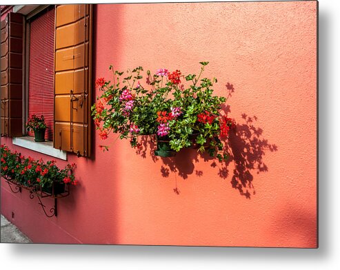 Architecture Metal Print featuring the photograph Geranium and Window by Peter Tellone