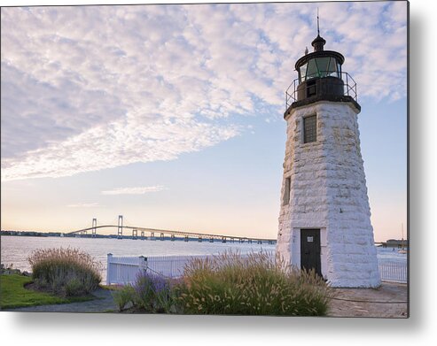 Lighthouse Metal Print featuring the photograph Goat Island lighthouse and bridge by Marianne Campolongo
