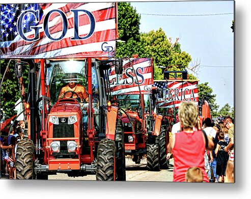 Tractors Metal Print featuring the photograph God Bless America and Farmers by Toni Hopper