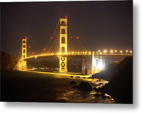 Architecture Metal Print featuring the photograph Golden Gate Bridge at Night by Digiblocks Photography