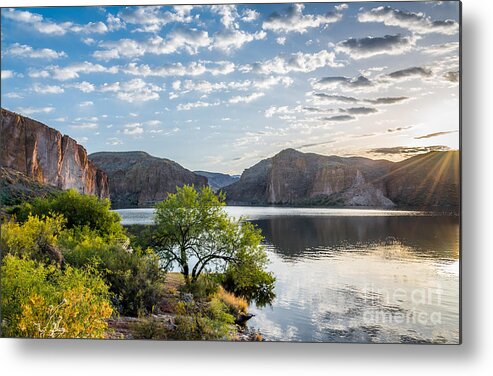 Landscape Metal Print featuring the photograph Golden Sunrise - Canyon Lake by Leo Bounds