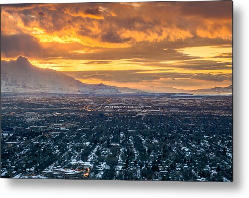 Salt Lake City Metal Print featuring the photograph Golden Winter Sunset in Salt Lake City by James Udall