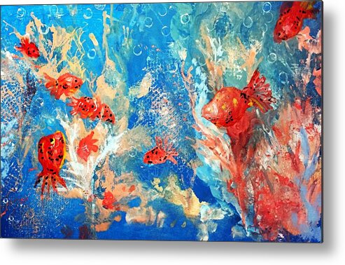 Goldfish Metal Print featuring the painting Goldfish party by Anne Sands