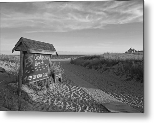 Gloucester Metal Print featuring the photograph Good Harbor Sign at Sunset Black and White by Toby McGuire