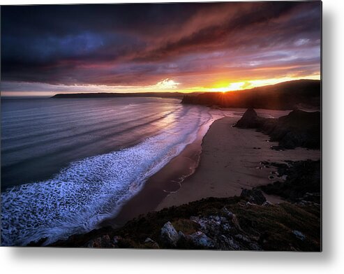 Three Cliffs Bay Metal Print featuring the photograph Gower sunset at Three Cliffs Bay by Leighton Collins